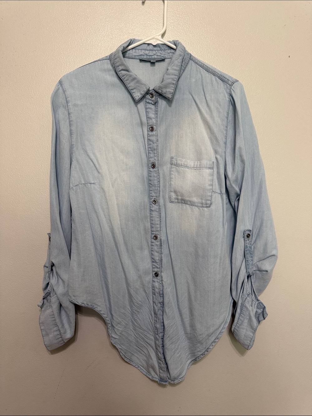 Light Blue Women’s Denim-Style Button-Up Shirt